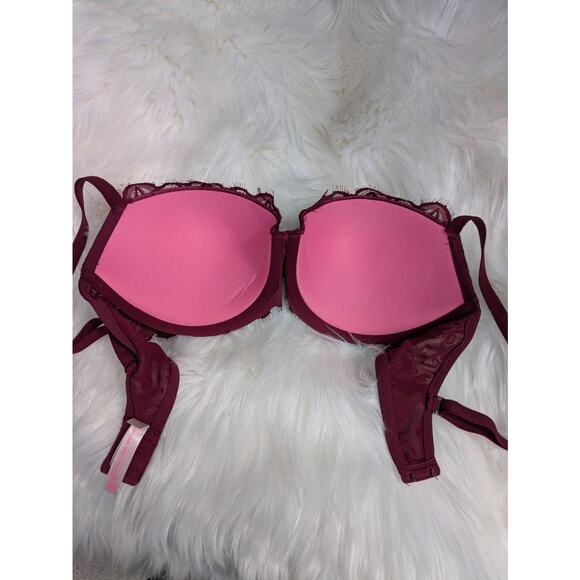 PINK by Victoria’s Secret 34DD Bra Push-Up Lace Burgundy Underwire Sexy - Picture 6 of 9